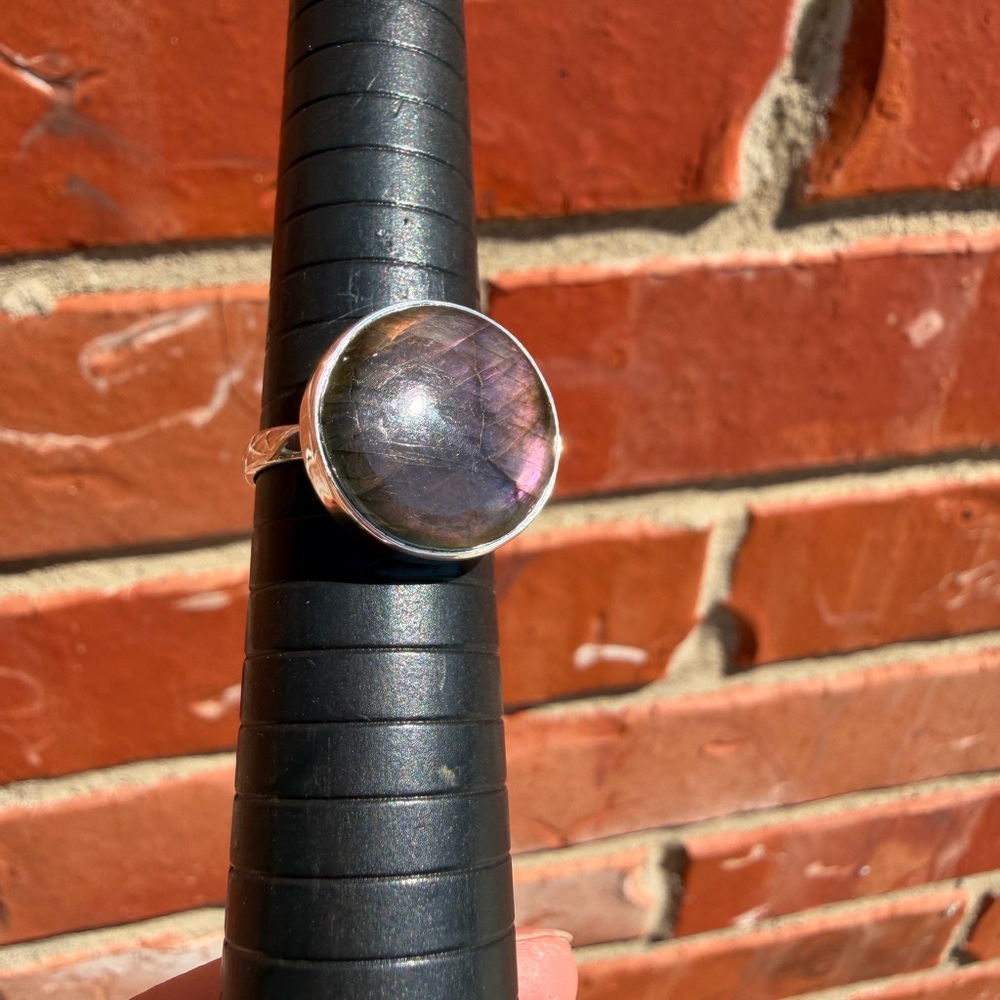 Labradorite Round Statement Ring - Iridescent Pur… - image 2